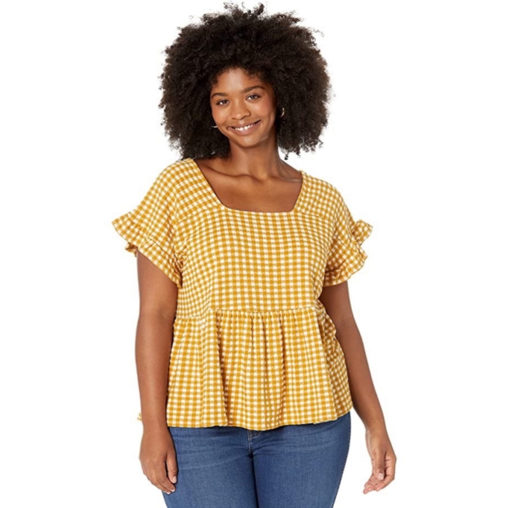 Madewell NWT Gingham Knit Ruffle-Hem Top Size 2X